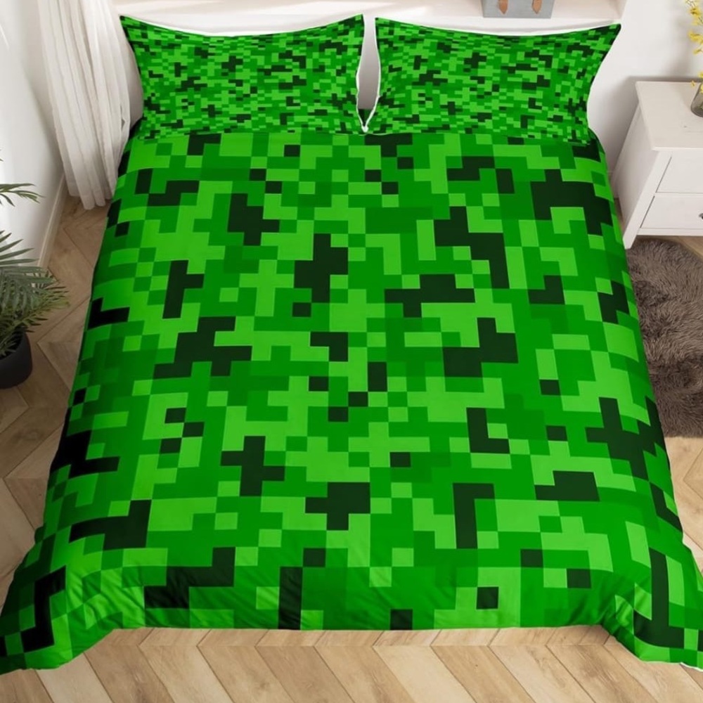 Green Pixelated Miners Duvet Cover Bedding Set